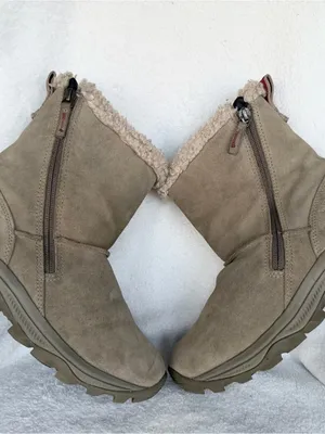 Merrell IcePack waterproof Winter Boots Taupe Suede Faux Fur Sz 8 thumbnail 4
