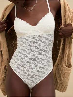 Aerie new show off lace coquette bodysuit crème white summer sexy medium bride thumbnail 1