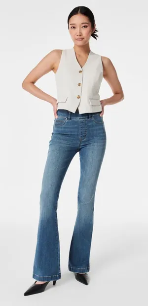 SPANX SPANXshape EveryWear Pull‎ On Flare Jeans Vintage Indigo Size Large thumbnail 1