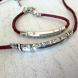 Brighton Red Braided Leather Necklace & Bracelet Set Silver Tone Floral thumbnail 6