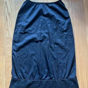 Black Satin Lace Trim Midi Skirt Whimsygoth Vintage Made in USA thumbnail 3