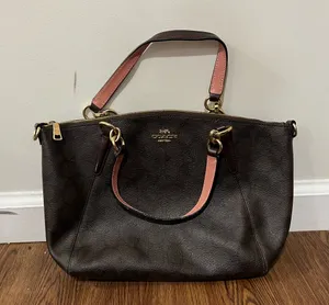 EUC Coach Brown Leather Monogram Logo Purse thumbnail 1