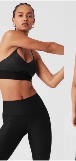 ALO Yoga Glossy Strappy Sports Bra - Black xs mesh bottom thumbnail 1