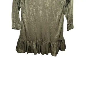 Zara Womens Dress Shirt Mini Collared Long Sleeve Satin Ruffled Hem Green XS NWT thumbnail 11