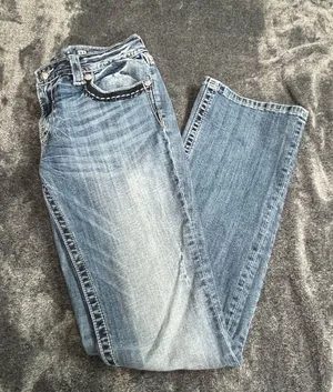 Miss Me Signature Bootcut Jeans Size 31 Embellished Pockets Distressed thumbnail 1