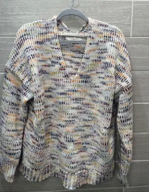 Loft Spacedye Oversized chunky knit sweater double V With Side‎ Slits Women's XL thumbnail 1