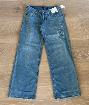 Aeropostale Baggy Jeans Super Low Rise Wide Leg Size 0 Short Blue thumbnail 1