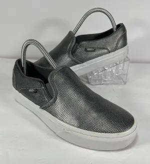 Vans Classic Slip-On Metallic Silver Snake Skin Pebble Texture Women's Size 7.5 thumbnail 1