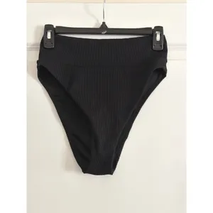 Aerie Black Ribbed High Cut Cheeky Bikini Bottom Medium NWT thumbnail 2