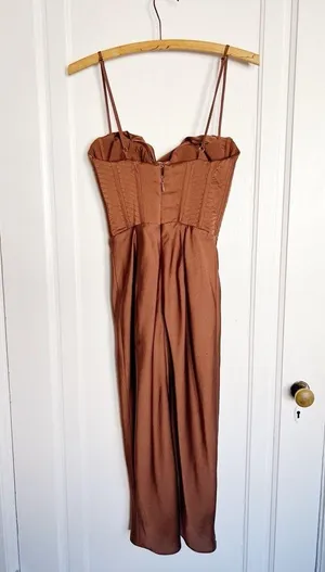 House of CB • Myrna Chocolate Satin Corset Slip Dress brown bustier boned bodice thumbnail 13
