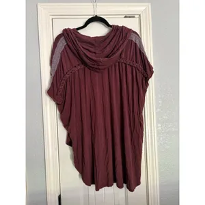 POL Oversized Hooded Tunic Top Boho Purple Braided Trim Crochet Lagenlook‎ M/L thumbnail 9