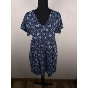 Madewell Alexandra Button-Front‎ Mini Dress blue floral S Pockets thumbnail 2