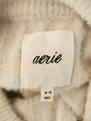 Aerie Cream Ribbed Fuzzy Sweater Size Medium thumbnail 5