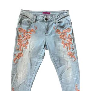 Alice + Olivia Floral Embroidered Skinny Jeans Orange Sorbet Size 30 thumbnail 9