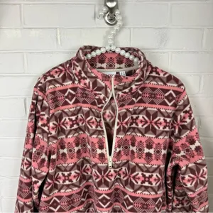 D&Co. Pink Snowflake Patterned Fleece Quarter Zip Pullover Size M Size M thumbnail 7