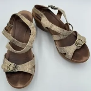 Dansko Comfort Sandals Ankle Strap Snakeskin Beige Leather Size 40 - US 9.5 thumbnail 1