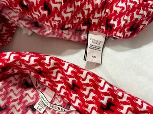 Victoria's Secret Flannel Reindeer Prints Pajama Set Size Large Red Black White thumbnail 11