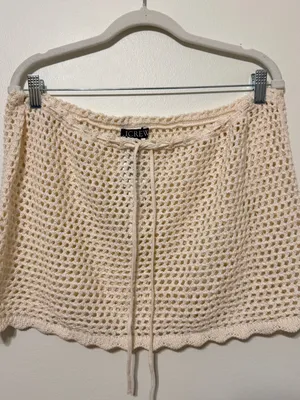 NWT J. CREW Crochet beach Mini skirt Size Medium NEW Cream thumbnail 4