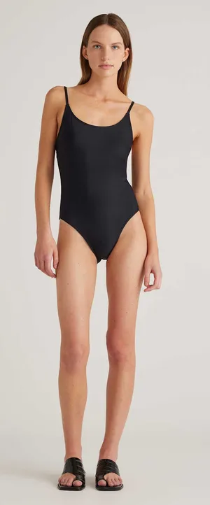NWT Quince Black Italian Cami One-Piece Swimsuit Women's Size Small thumbnail 1