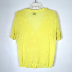 Vintage 60s Sweetree Lemon Yellow Pointelle Short Sleeve Cardigan thumbnail 2