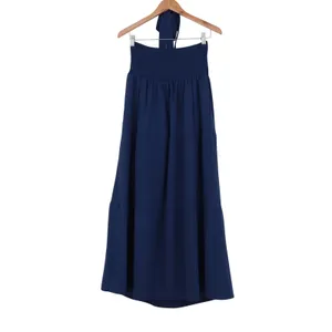 Navy Blue Smocked Halter Maxi Dress Tiered Boho Summer Sun Dress Large thumbnail 4