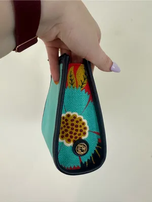 Spartina 449 Embroidered Turquoise Clutch Wristlet Gold Pineapple Zipper Top thumbnail 6
