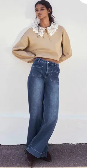 H&M Wide-Leg High-Waist Women's Jeans in Dark Blue, Size 0 thumbnail 1