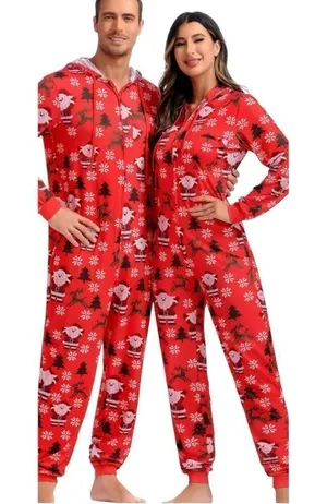 New Unisex Boutique Santa Print Christmas Hooded Footless Onesie Pajamas - Sz XS thumbnail 1