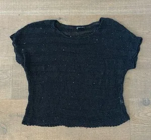 eileen fisher sequin knit sheer short sleeve knit top thumbnail 1