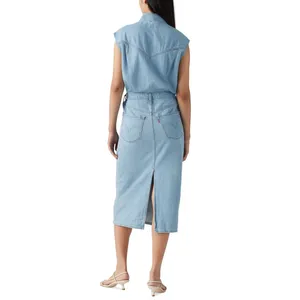 Levi's Denim Dress Women XS Blue NWT Sleeveless Midi Button Front Pockets thumbnail 3