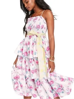 LoveShackFancy Elsie Pink Floral Tiered Smocked Sundress thumbnail 2
