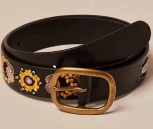 NWT Lucky Brand Sequin Beaded Floral Leather Belt Size Medium thumbnail 1
