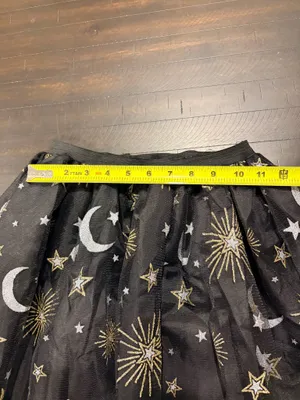 Celestial Moon Stars Tulle Skirt Black Gold Silver Sheer Mesh S/M Whimsigoth thumbnail 5