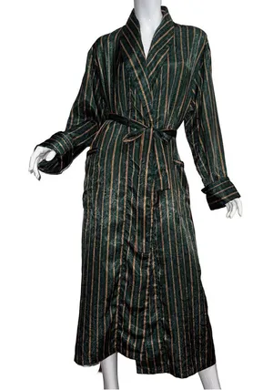 Vintage 90's Victoria's Secret Striped Robe Old Hollywood Glamour Regency Glam thumbnail 1