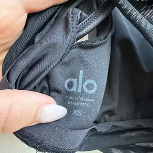 Alo Yoga Lavish Bra Bralette Strapped Mesh Band Glossy Black Lurex Shine Size XS thumbnail 7