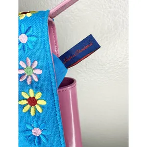 Ralph Shoulder Bag Womens Small Blue Canvas Pink Leather Floral Embroidery thumbnail 7
