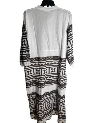Julia Amory Brown & White Embroidered Scalloped Hem Maxi Caftan Dress XL NWT thumbnail 5