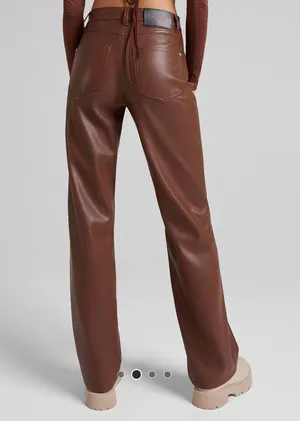 Bershka Brown Straight Leg Leather Pants thumbnail 2