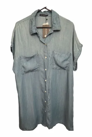 Zilcremo Light Wash Denim Short Sleeve Shirt Dress NWT thumbnail 1