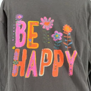 Natural Life Be Happy Floral Graphic Long Sleeve Tee Medium Charcoal Gray Boho thumbnail 4