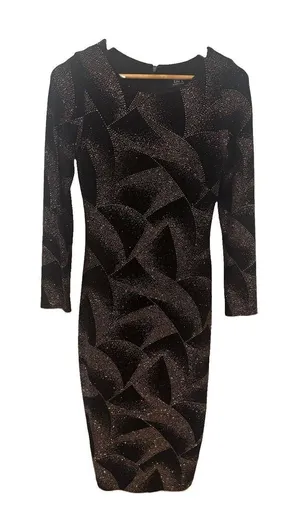 B&A by Betsy & Adam Women's Black Glitter-Knit Scoop Neck Sheath Dress Size 4 thumbnail 1