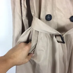 Zara Tan Trench Coat XS Faux Suede Double Breasted Belted Classic Mid Length thumbnail 11