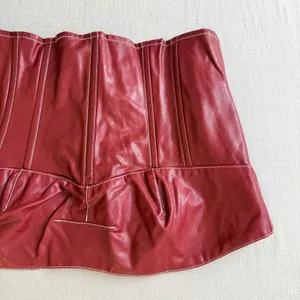 Edikted Moss Faux Leather Corset L Burgundy Y2K Lace Up Moto Bustier thumbnail 5