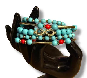 Turquoise and red bead pave infinity stretch bracelets Blue thumbnail 2