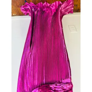NWT AIIFOS Magenta Pink Surplice V-Neck Sleeveless Pleated Metallic Maxi Dress 2 thumbnail 5