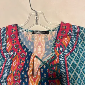 Urban Coco Boho Pullover Southwestern Tunic Top with Tassel Tie size L thumbnail 3