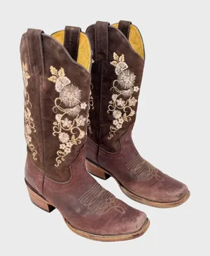 Toro Moro Womens Western Boots Brown Leather Floral Square Cowgirl Rodeo US 4.5 thumbnail 1
