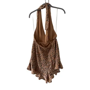 Trixxi Leopard Halter Romper Dress Brown Black Ruffle Mini Women’s Small S thumbnail 6