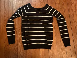 A New Day Black and White Stripe Long Sleeve Cruneck Sweater thumbnail 1
