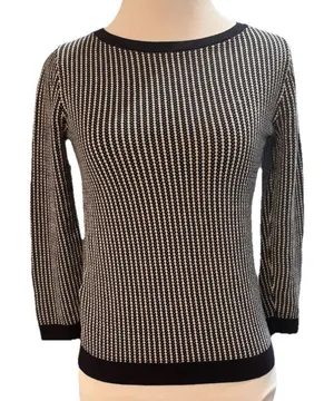 Ann Taylor Navy & White Silk Cotton Textured Sweater – Size Small thumbnail 1
